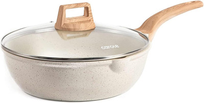 12Inch Nonstick Deep Frying Pan with Lid, 5.5 Qt Jumbo Cooker Saute Pan with Pou