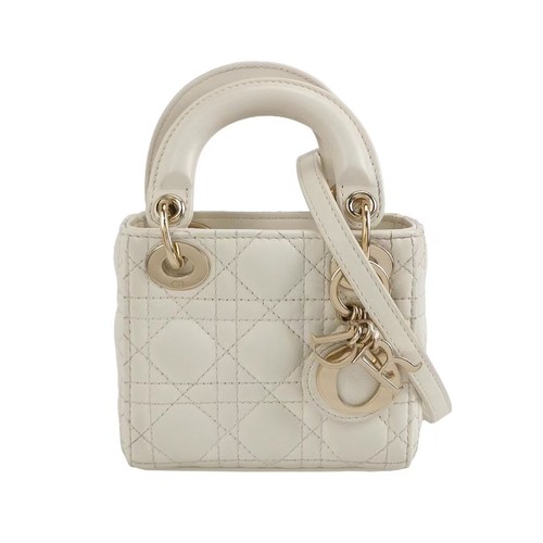100% Auth Dior Mini Lady Dior White Gold HW Crossbody Bag Cute
