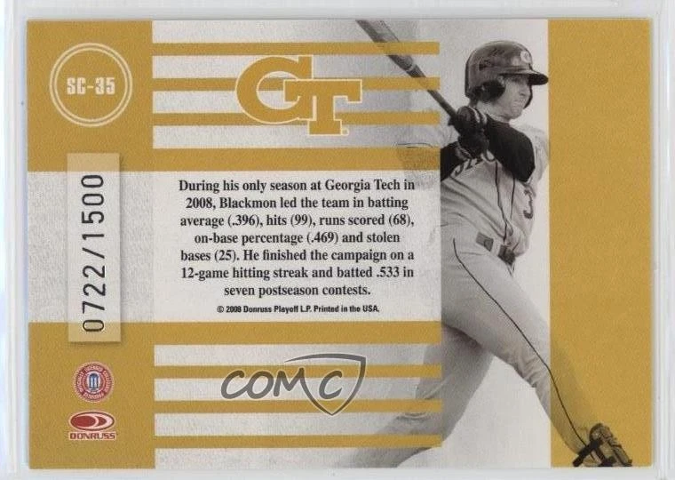 2008 Donruss Elite Extra Edition School Colors /1500 Charlie Blackmon #SC-35 - Image 2 of 2