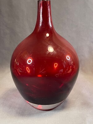 Vintage 8” Red IKEA Hand Blown Glass Salong Vase 1990's Johanna