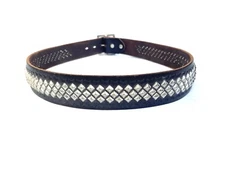 100% Cowhide High Quality Leather , Brown Belt, Silver Pyramid Studs SIZE 36