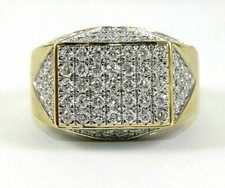 Natural Round Diamond Square Cluster Men's Ring Band 14k Yellow Gold 2.83Ct