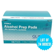 Lot of 24 - Sterile Alcohol Prep Pads 70% Isopropyl 3x3cm - 2400 Pads Total!