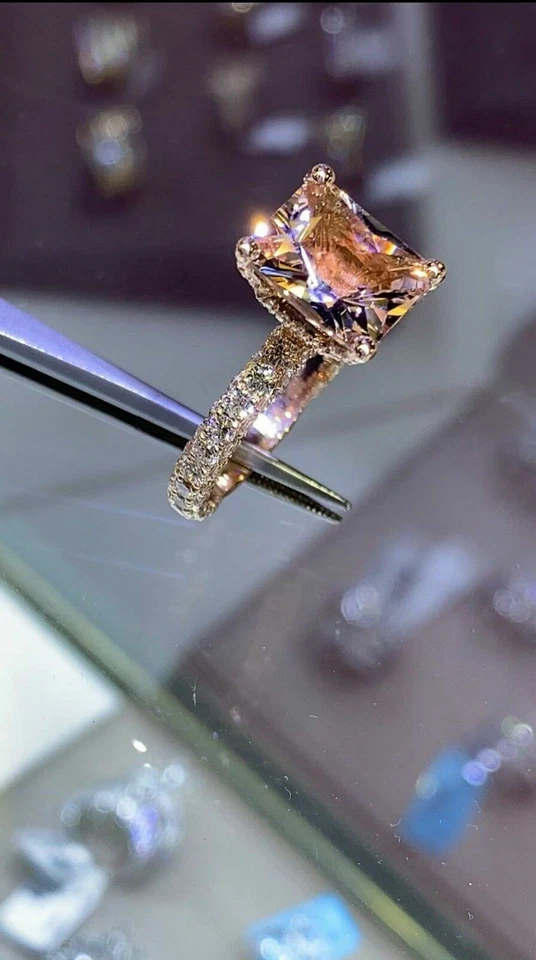 2.55Ct Princess Lab Created Morganite Engagement Ring In 14K Rose Gold Plated - Image 3 of 4
