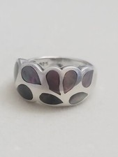 Vintage FAS 925 Sterling Silver Ring Abalone Inlays Size 7