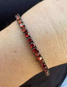 Authentic 10Ct Round Lab Created Red Garnet Tennis Bracelet 14K Black Gold Plated 7.5"