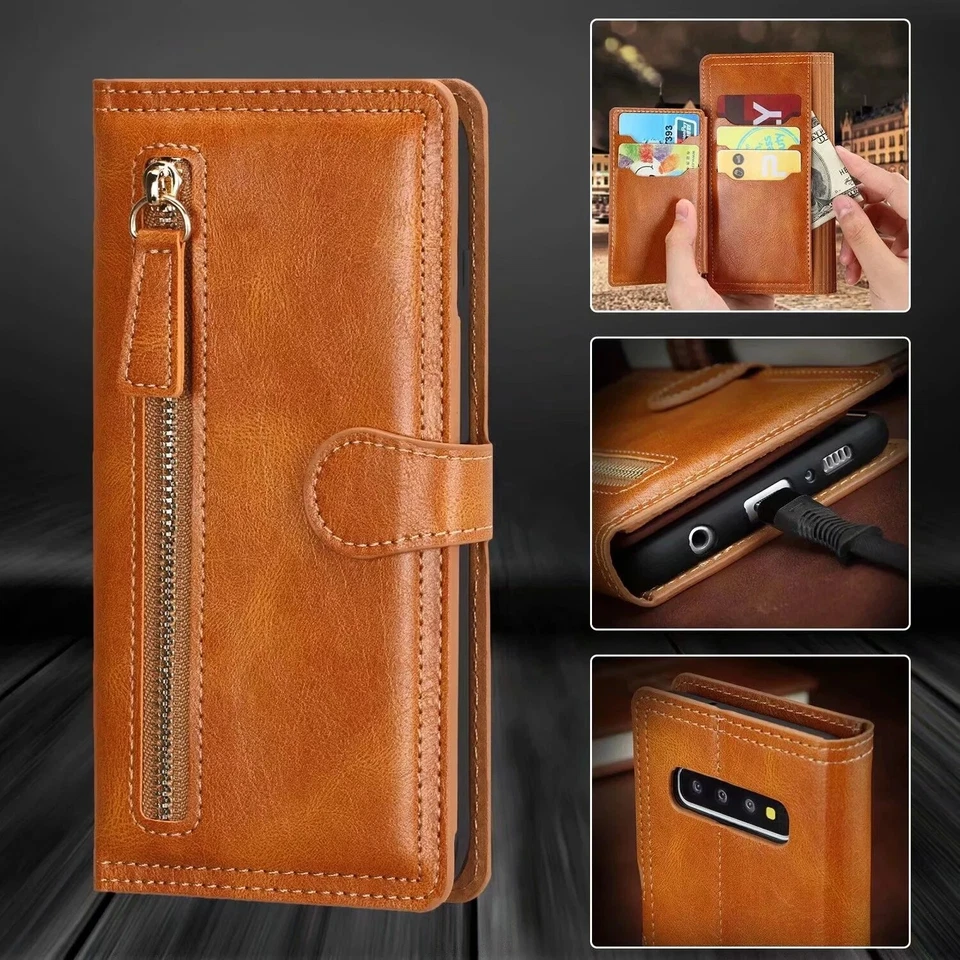 Vintage Buckle Zipper Wallet Leather Case for iPhone11 X XS XR 8 7 Samsung S20+ - Image 4 of 4