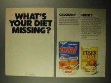 1987 General Mills Total and Fiber One Cereal Ad - Diet Missing