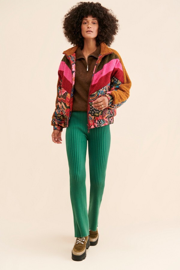 Farm Rio Toucanfly Reversible Estampado Floral Acolchado Acolchado Y Chaqueta Bouclé