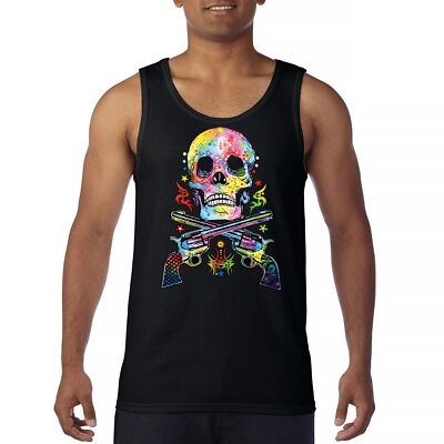 Dean Russo Art Skull and Guns Tank Top Colorful 2nd Amendment Men's Top