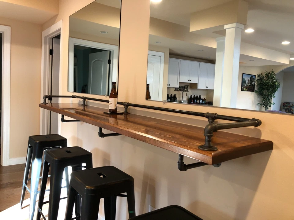 Industrial Pipe Drink Rail, 3 Shelf Supports Included, "DIY" Parts Kit -10" Deep - Image 4 of 4