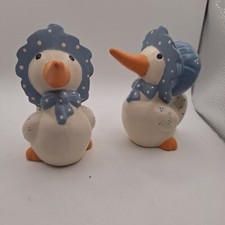 Vintage White Duck Or Geese Figurines Set Of 2 Ceramic Hand painted.
