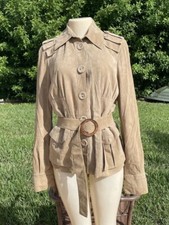 Jean-louis Scherrer Boutique Beige Suede Button Front Belted Jacket Sz 42