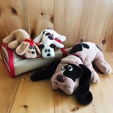 POUND PUPPIES TAN BROWN SPOTS 1985 VTG TONKA 18" PUPPY  2 NEWBORN In Carrier  