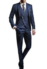 Navy Blue Men Tuxedos Wedding Suit Slim Fit Formal Business Groom Prom Party
