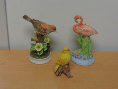 Lot of 3 Vintage Angeline Original pink flamingo & Wood thrush & canary