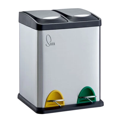 SVITA TC2X8 16 Liter Abfalleimer Mülleimer Mülltrennung Edelstahl 2x8L Silber - Bild 1 von 4