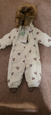 Baby Snowsuit for 6/9 Months Waterproof White With Cherries