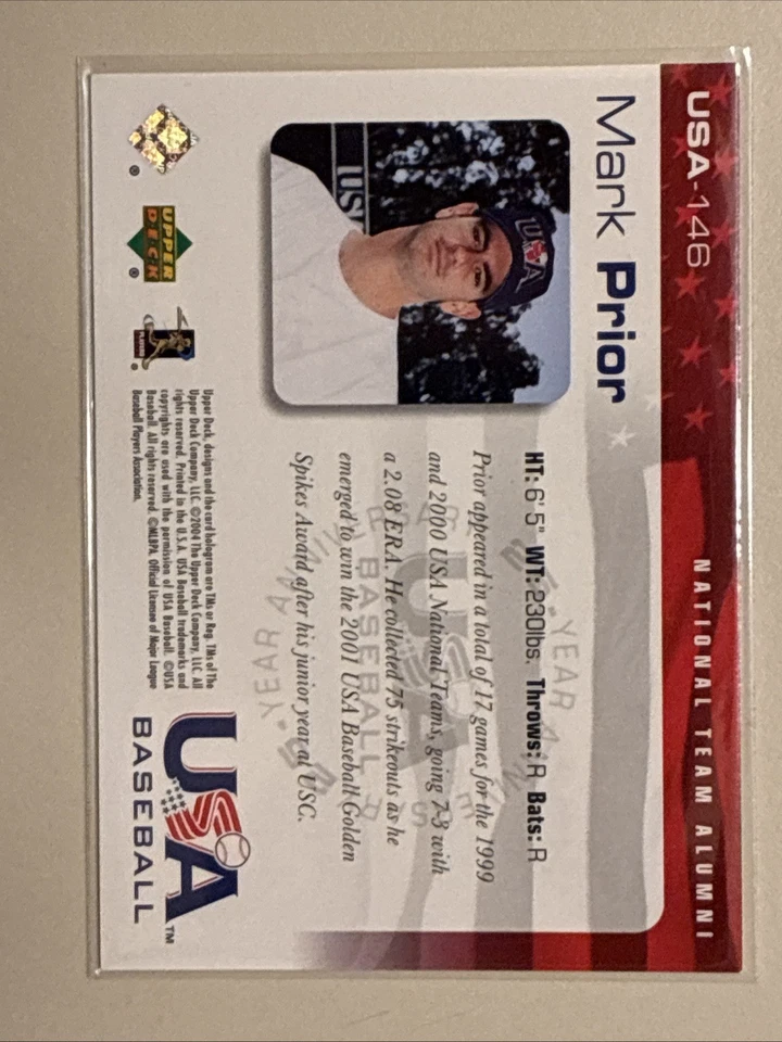 Mark Prior 2004 Upper Deck #USA-146 USA Team USA - Image 2 of 2