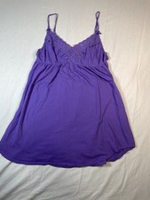 Vtg Y2K Victoria Secret Purple Babydoll Nightgown Eyelet Lace Bows Chemise L