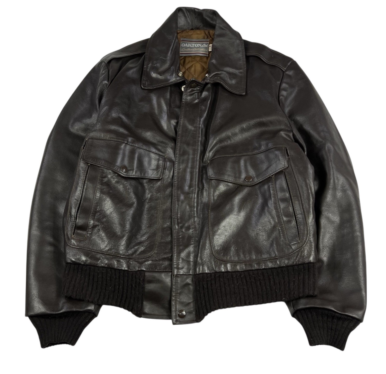 Vintage Oakton Flight Pilot Leather Jacket Men's Size 44 Reg Large Brown Bomber