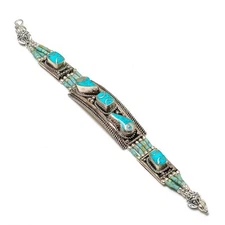 Tibetan Turquoise Gemstone Handmade Beautiful Jewelry Nepali Bracelet 7" PG 3235