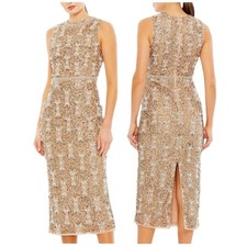 Mac Duggal NWT Beige Embellished High Neck Sleeveless A Line Dress Copper Size 2
