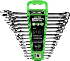 SWANLAKE 15-Piece SAE Wrench Set – V Notch Combination Wrenches w/ Rack