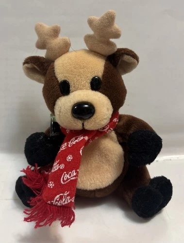 Vintage 1998 Coca-Cola Collectible Plush Reindeer Red Scarf Holding Coke Bottle