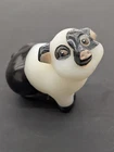 Fenton Hand Painted Satin Black White Glass Pig Figurine Signed