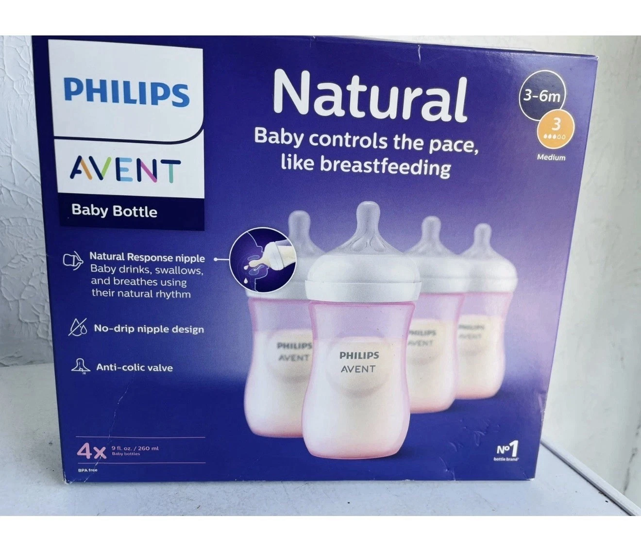 Philips Avent Baby Bottles Natural Response Nipples ( 4 ct.) 9oz - 3-6m J