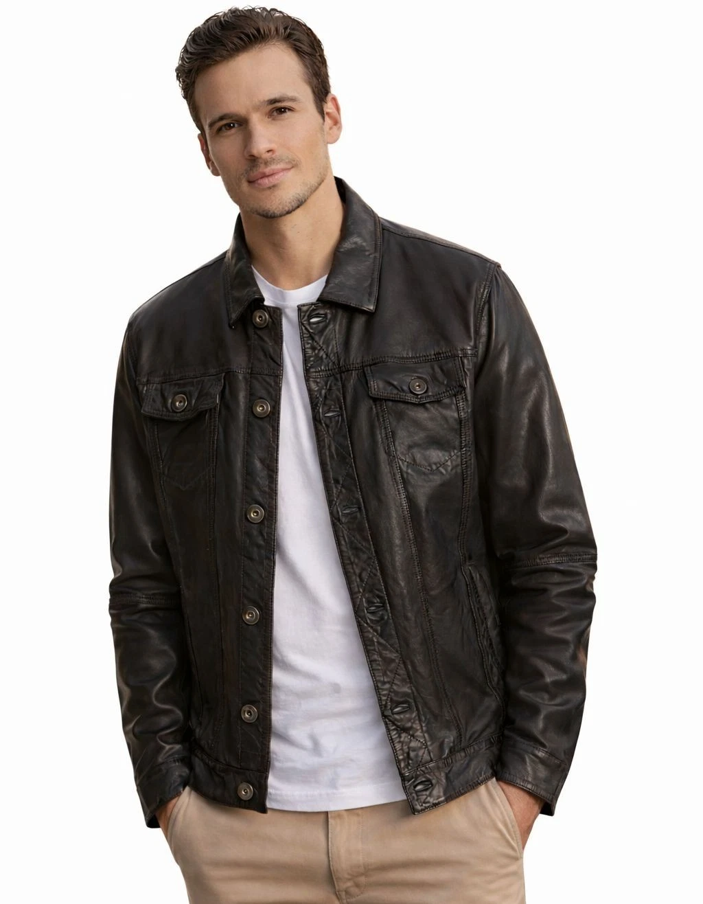 Midnight Voyager Leather Jacket for Men – Black Genuine Leather Jacket – Classic