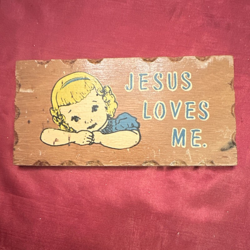 Jesus Loves Me Wooden Plaque with Girl Illustration Christian Decor