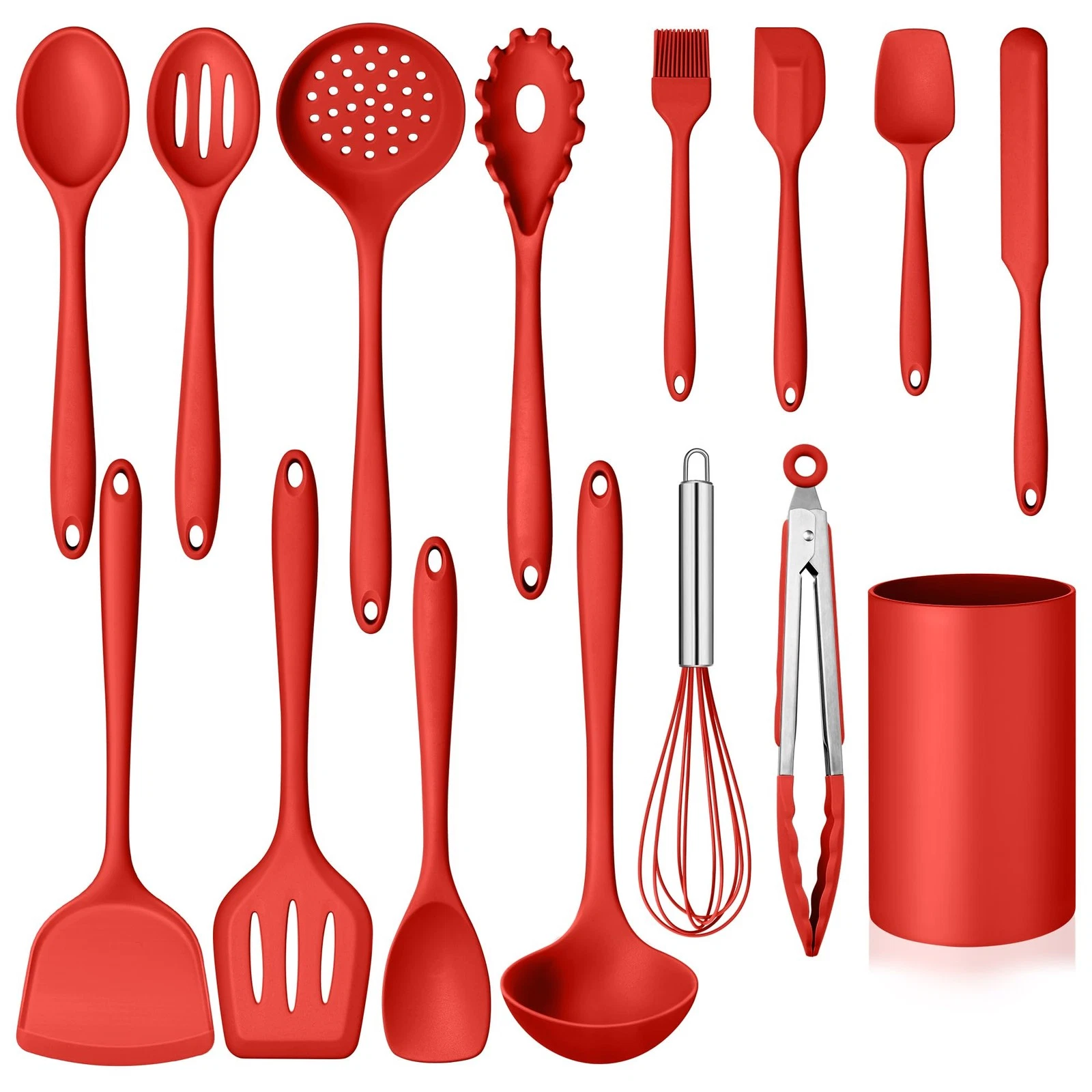 Kitchen Cooking Utensils Set with Holder, 15-Piece Silicone Spatula Set for N...