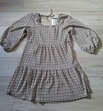 George Beige & Black Geometric Print Tiered Smock Dress BNWT Casual Boho UK20