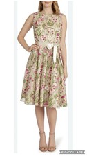 Tahari Nude Embroidered Overlay Fit And Flare Dress Size 4 NWT