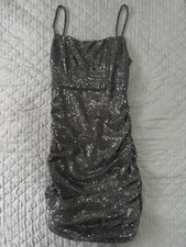 Urban Outfitters S  Black Sparkle Dress Small  Metallic Bodycon Silver Ruffle