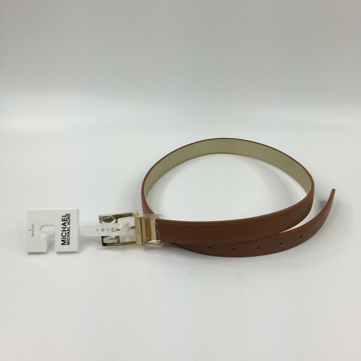 Michael Kors Tan Reversible Belt with Gold Buckle Michael Kors MK Logo Reversible Leather Belt | Neiman Marcus main image 2