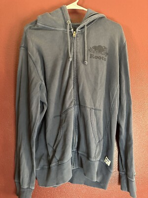 Roots Canada Blue Zip Pull Over Hoodie Size Mens Medium