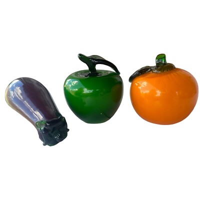 Set of 3 Decorative Glass Eggplant Apple Orange (READ)