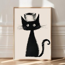 Black Cat Toilet Wall Art Funny Animal Bathroom Print Kitty Cat Posters Funny...