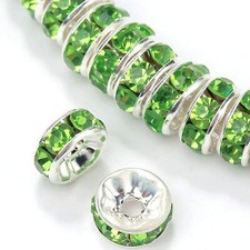 10 Spacer Beads Rhinestone Spacers Green Crystal Silver 4mm Jewelry Making Set