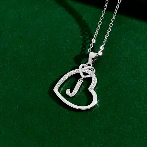 1Ct Round Real Moissanite Heart Initial 