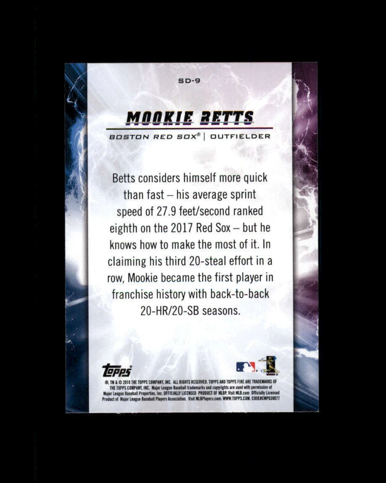 2018 Topps Fire Speed Demons #SD9 Mookie Betts (ref 165577) - Image 2 of 2