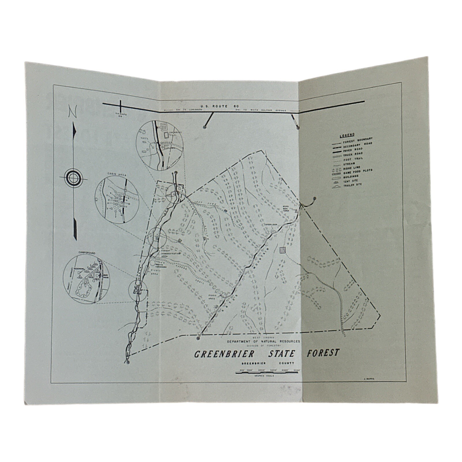 Greenbrier State Forest West Virginia Tourist Brochure and Map 1960s Vintage
