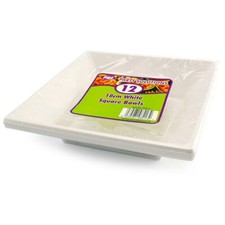 48 x WHITE Cheap Plastic Lightweight Square Party Bowls - 18cm