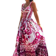 2024 Spring/Summer New Women's Fashion Style Mid length Printed Strap Dress