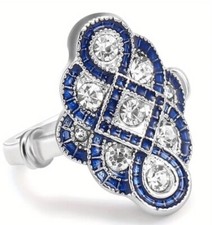 Silver-Tone Blue Cubic Zirconia Ornate Ring Size 11 New Free Ship B2651