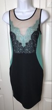 New $89 BUFFALO DAVID BITTON Lace Bodycon Dress Black Turquoise Green Sz M NWT