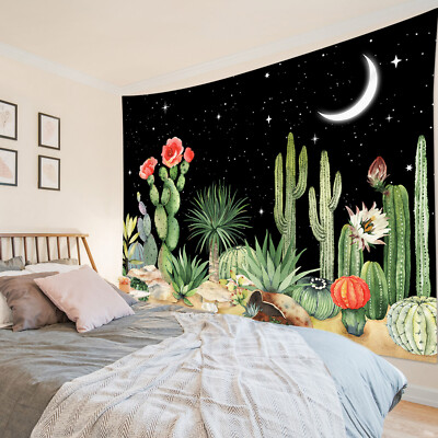Starry Sky Moon Green Plant Cactus Tapestry Wall Hanging for Living Room  Bedroom | eBay